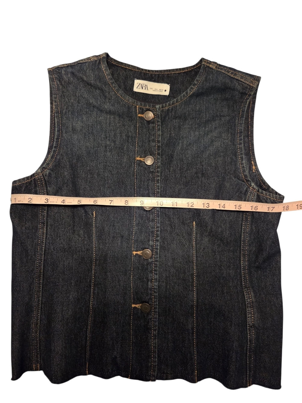 NWT Zara Dark Denim Button Front Sleeveless Vest Large - Picture 2 of 4